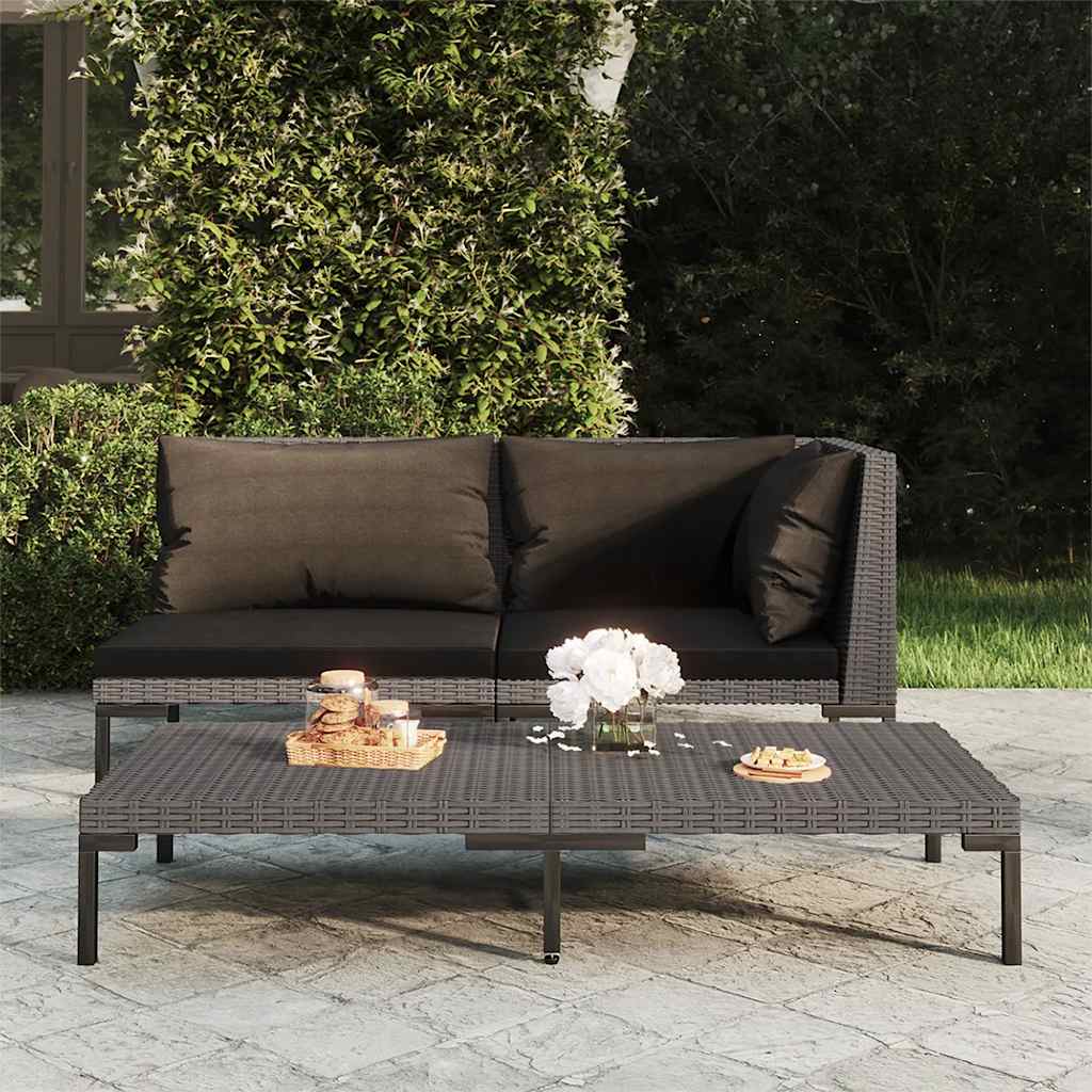 vidaXL Gartensofa mit Kissen Halbrundes Poly Rattan