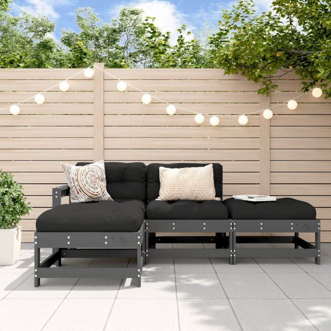 vidaXL 4-tlg. Garten-Lounge-Set mit Kissen Massivholz
