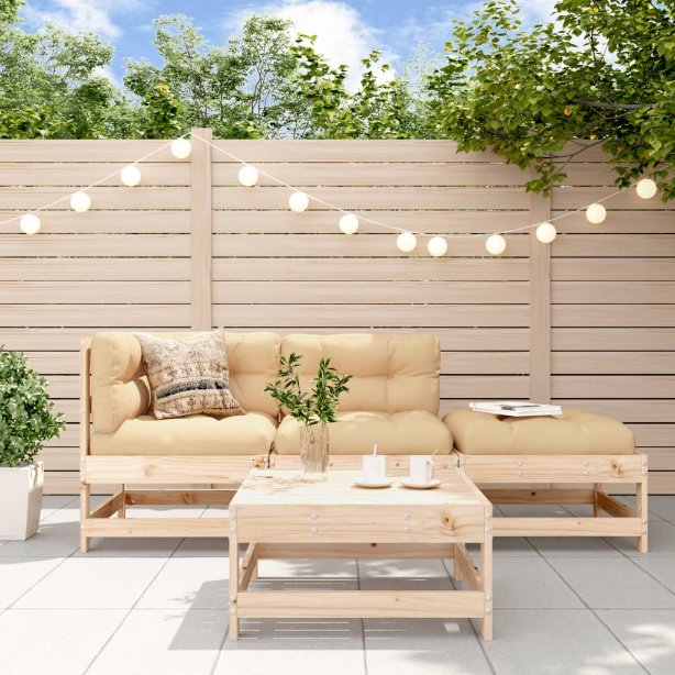vidaXL 4-tlg. Garten-Lounge-Set mit Kissen Massivholz