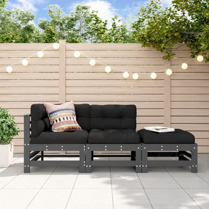 vidaXL 3-tlg. Garten-Lounge-Set mit Kissen Massivholz