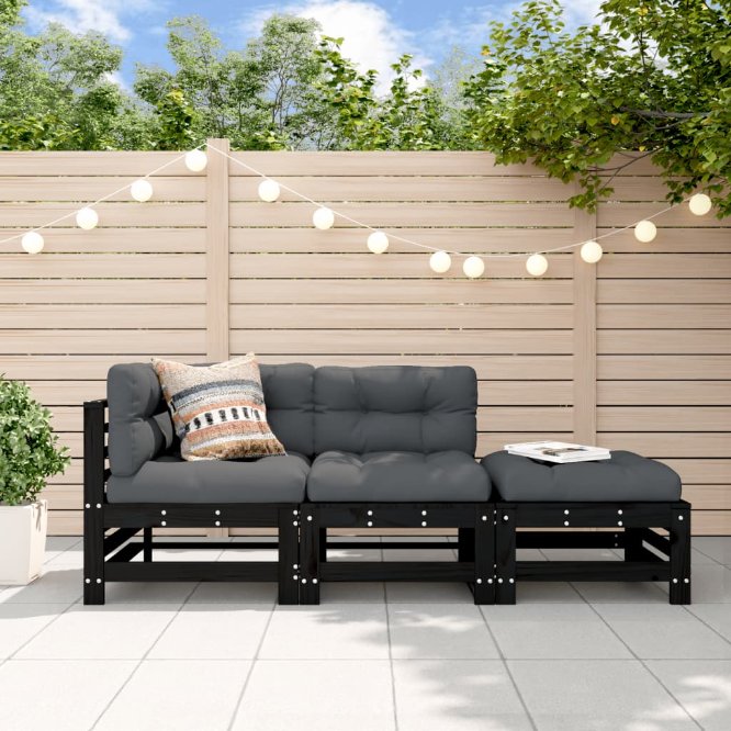vidaXL 3-tlg. Garten-Lounge-Set mit Kissen Massivholz