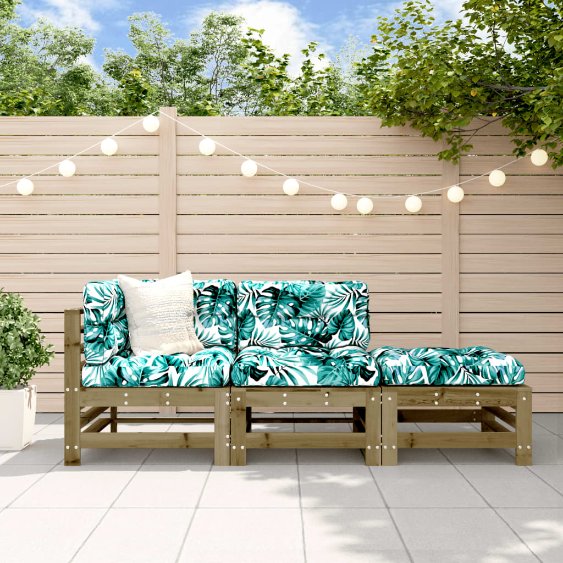 vidaXL 3-tlg. Garten-Lounge-Set mit Kissen Massivholz