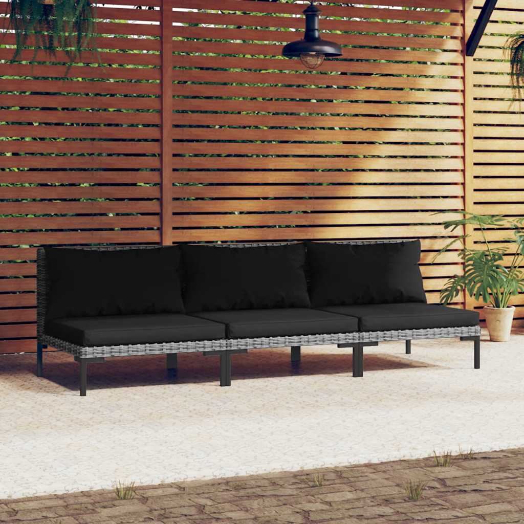 vidaXL Gartensofa mit Kissen Halbrundes Poly Rattan