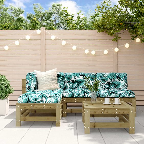 vidaXL 5-tlg. Garten-Lounge-Set mit Kissen Massivholz