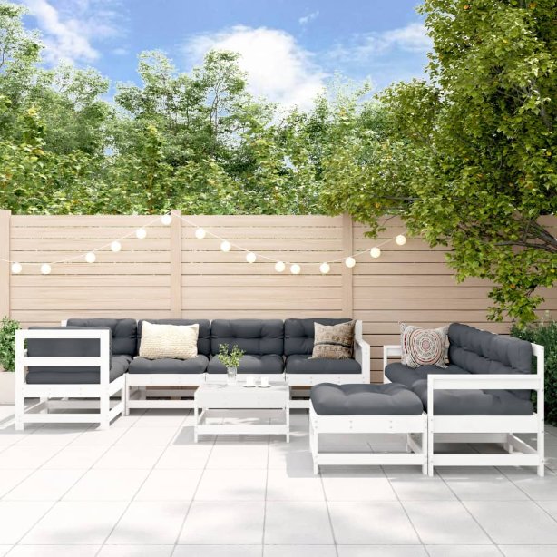 vidaXL 10-tlg. Garten-Lounge-Set mit Kissen Massivholz