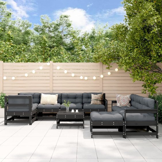 vidaXL 10-tlg. Garten-Lounge-Set mit Kissen Massivholz