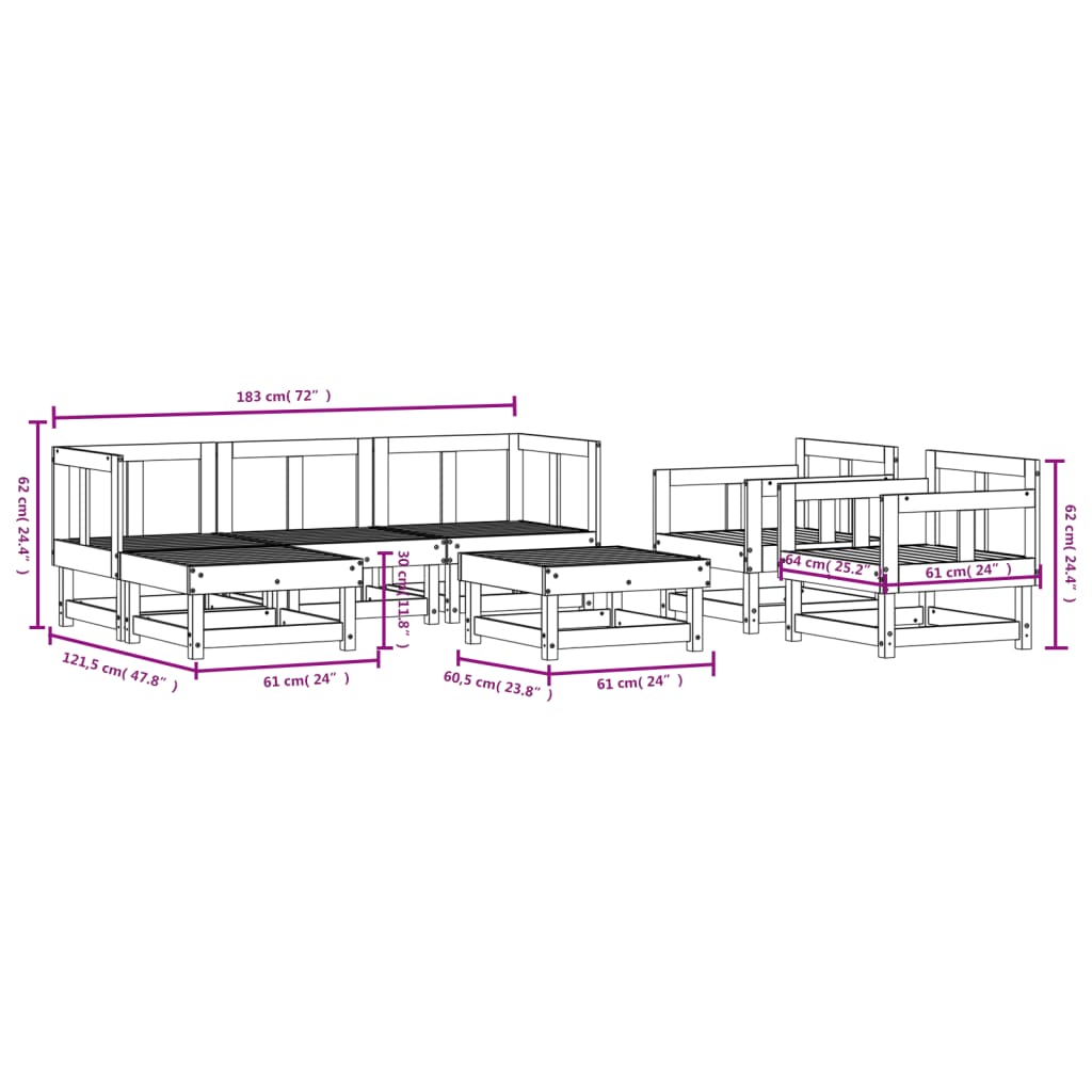 vidaXL 7-tlg. Garten-Lounge-Set Weiß Massivholz Kiefer