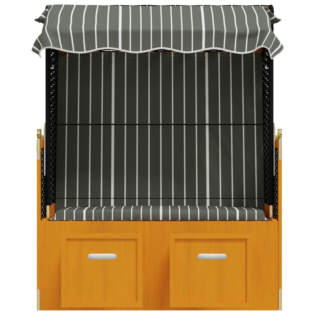 vidaXL Strandkorb mit Dach Poly Rattan und Massivholz Schwarz & Grau