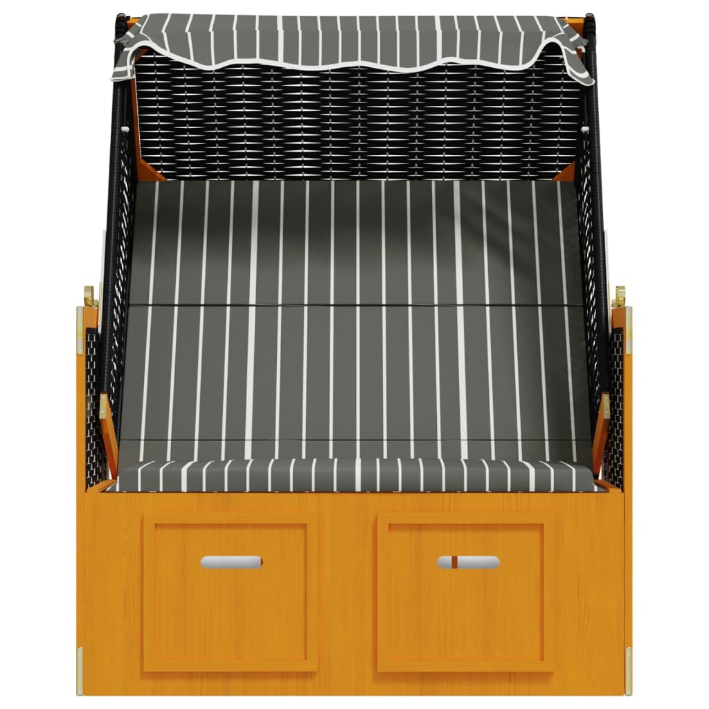 vidaXL Strandkorb mit Dach Poly Rattan und Massivholz Schwarz & Grau