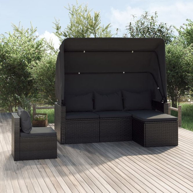 vidaXL 4-tlg. Garten-Sofagarnitur mit Kissen Schwarz Poly Rattan