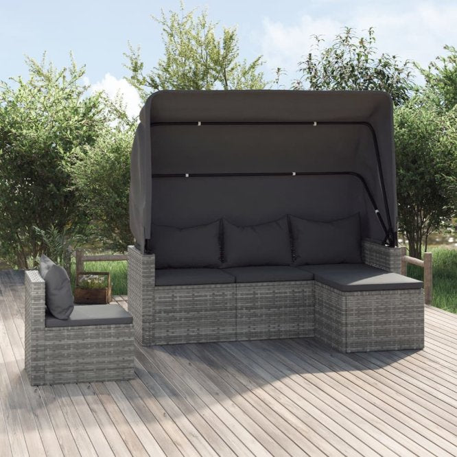 vidaXL 4-tlg. Garten-Sofagarnitur mit Kissen Schwarz Poly Rattan