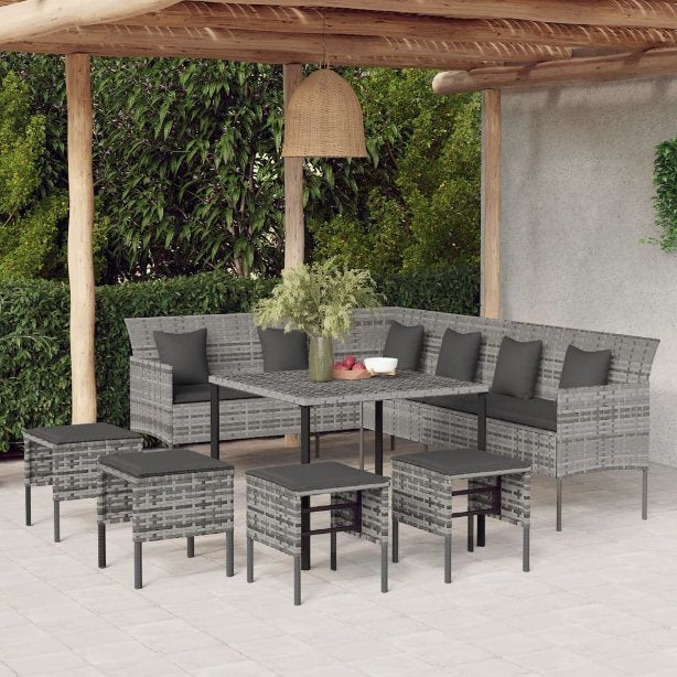 vidaXL 6-tlg. Garten-Essgruppe mit Kissen Schwarz Poly Rattan