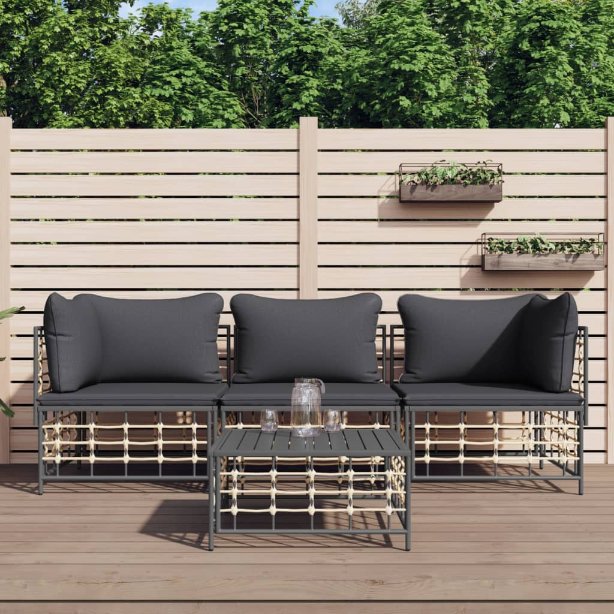 vidaXL Ecksofas mit Kissen 2 Stk. Modular Poly Rattan