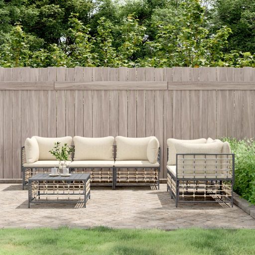 vidaXL 5-tlg. Garten-Lounge-Set mit Kissen Anthrazit Poly Rattan