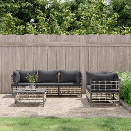 vidaXL 5-tlg. Garten-Lounge-Set mit Kissen Anthrazit Poly Rattan