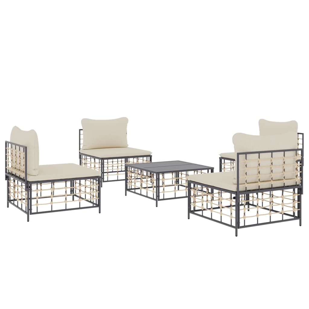 vidaXL 5-tlg. Garten-Lounge-Set mit Kissen Anthrazit Poly Rattan