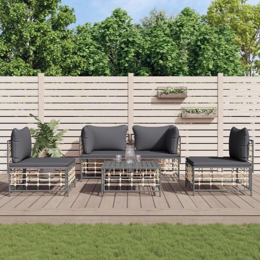 vidaXL 4-tlg. Garten-Lounge-Set mit Kissen Anthrazit Poly Rattan