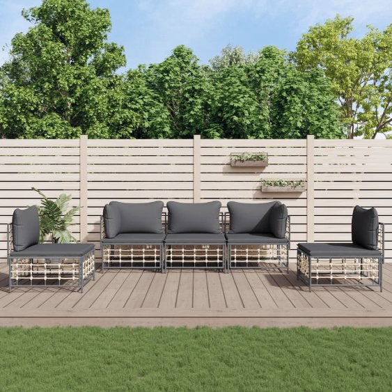 vidaXL 4-tlg. Garten-Lounge-Set mit Kissen Anthrazit Poly Rattan