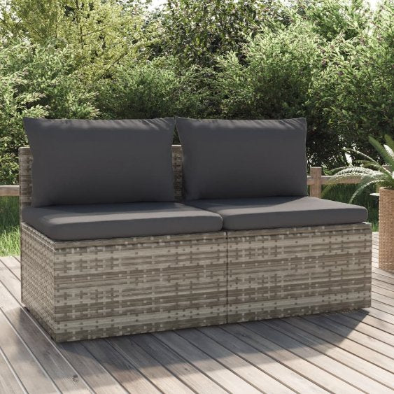 vidaXL Gartenhocker mit Kissen Grau 55x55x30 cm Poly Rattan