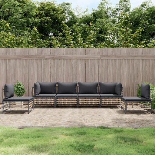 vidaXL 4-tlg. Garten-Lounge-Set mit Kissen Anthrazit Poly Rattan