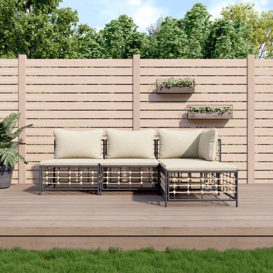 vidaXL 3-tlg. Garten-Lounge-Set mit Kissen Anthrazit Poly Rattan