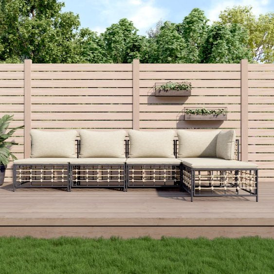 vidaXL 3-tlg. Garten-Lounge-Set mit Kissen Anthrazit Poly Rattan