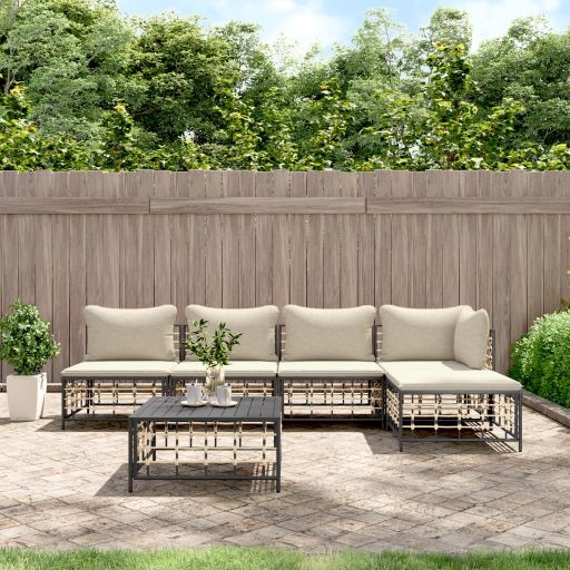 vidaXL 3-tlg. Garten-Lounge-Set mit Kissen Anthrazit Poly Rattan