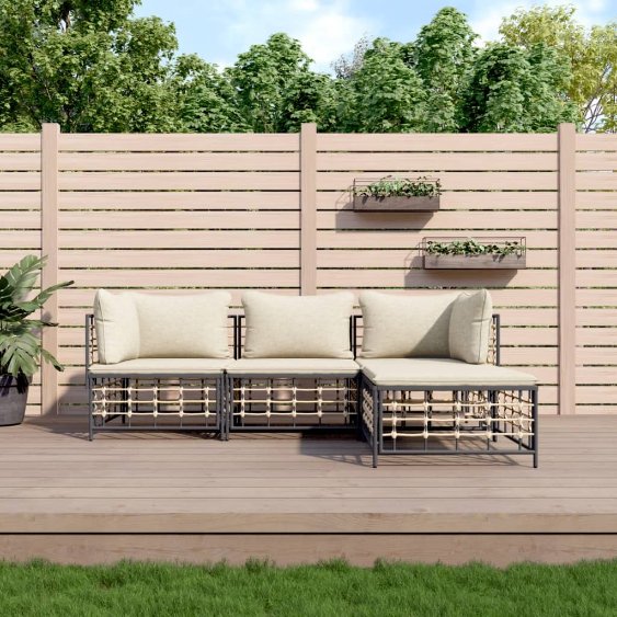 vidaXL 3-tlg. Garten-Lounge-Set mit Kissen Anthrazit Poly Rattan