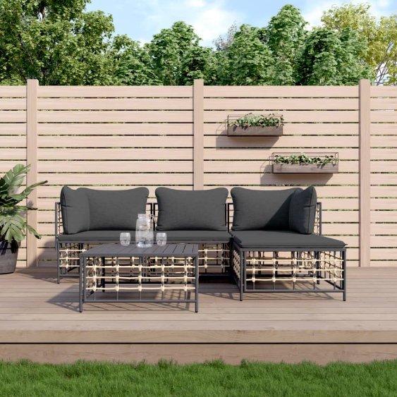 vidaXL 3-tlg. Garten-Lounge-Set mit Kissen Anthrazit Poly Rattan