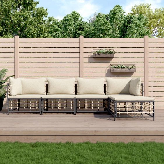 vidaXL 3-tlg. Garten-Lounge-Set mit Kissen Anthrazit Poly Rattan