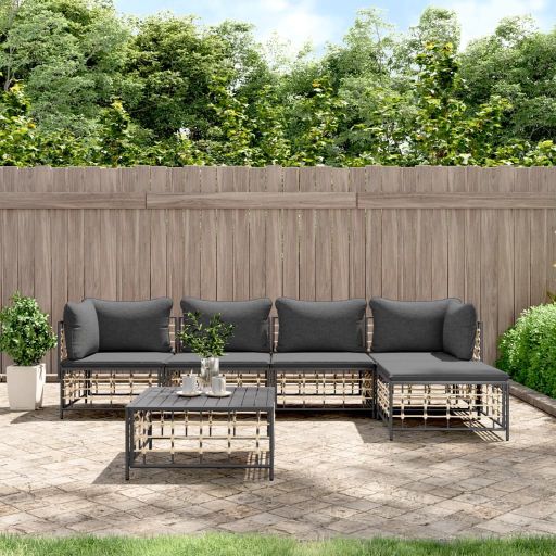 vidaXL 3-tlg. Garten-Lounge-Set mit Kissen Anthrazit Poly Rattan