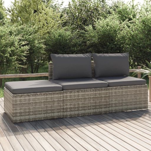 vidaXL Gartenhocker mit Kissen Grau 55x55x30 cm Poly Rattan