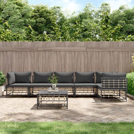 vidaXL 3-tlg. Garten-Lounge-Set mit Kissen Anthrazit Poly Rattan