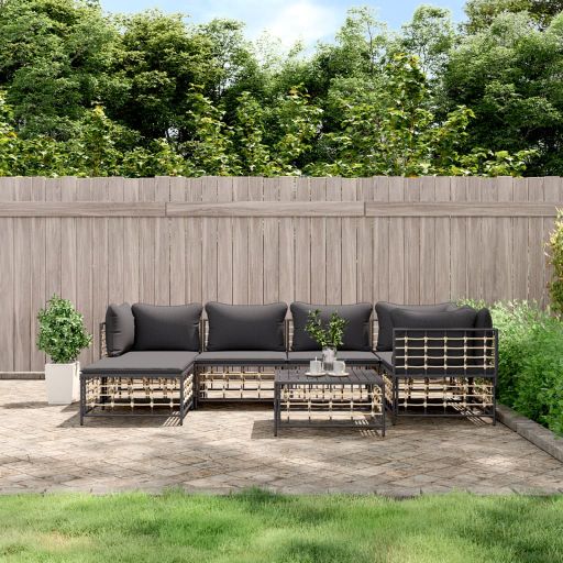 vidaXL 6-tlg. Garten-Lounge-Set mit Kissen Anthrazit Poly Rattan