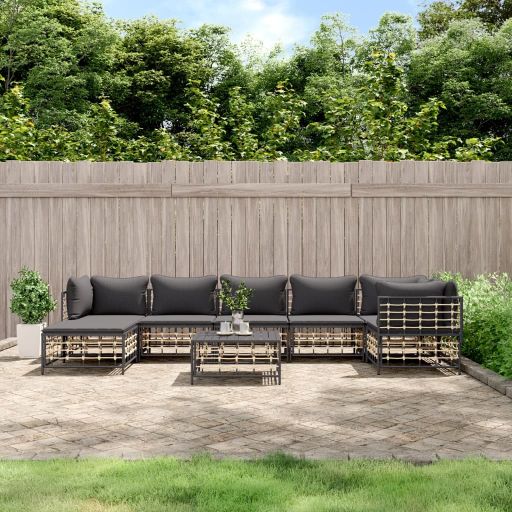 vidaXL 6-tlg. Garten-Lounge-Set mit Kissen Anthrazit Poly Rattan