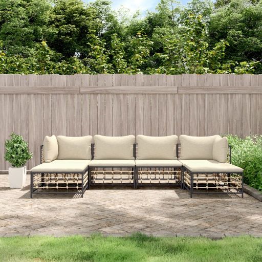 vidaXL 6-tlg. Garten-Lounge-Set mit Kissen Anthrazit Poly Rattan