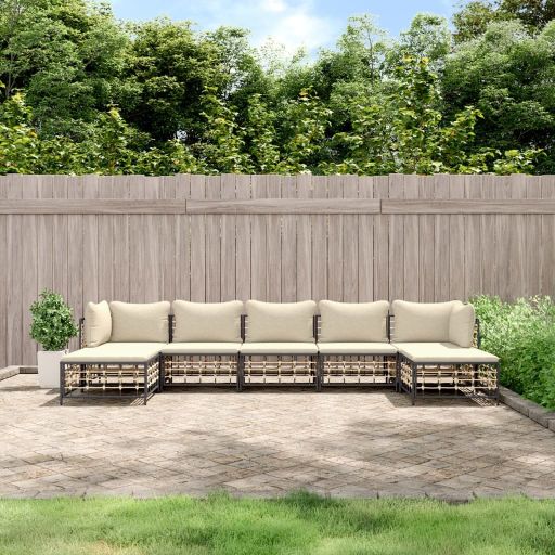 vidaXL 6-tlg. Garten-Lounge-Set mit Kissen Anthrazit Poly Rattan