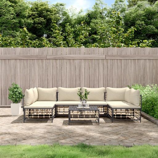 vidaXL 6-tlg. Garten-Lounge-Set mit Kissen Anthrazit Poly Rattan