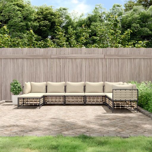 vidaXL 6-tlg. Garten-Lounge-Set mit Kissen Anthrazit Poly Rattan