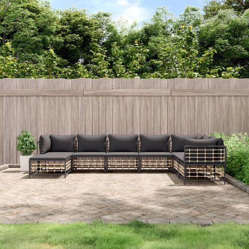 vidaXL 6-tlg. Garten-Lounge-Set mit Kissen Anthrazit Poly Rattan