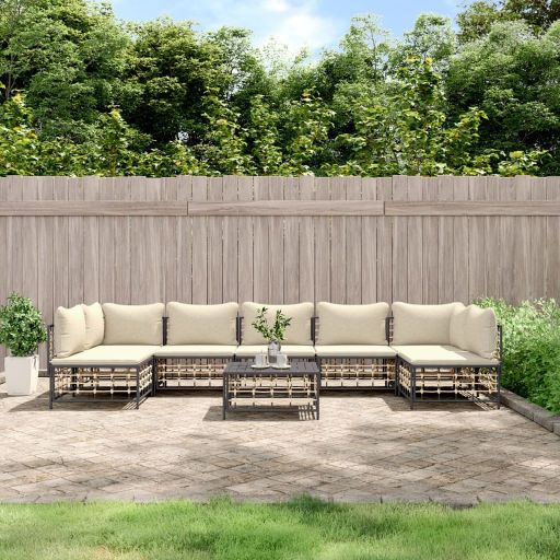 vidaXL 6-tlg. Garten-Lounge-Set mit Kissen Anthrazit Poly Rattan