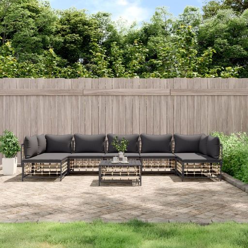 vidaXL 6-tlg. Garten-Lounge-Set mit Kissen Anthrazit Poly Rattan