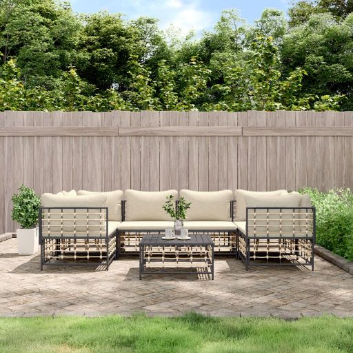 vidaXL 6-tlg. Garten-Lounge-Set mit Kissen Anthrazit Poly Rattan