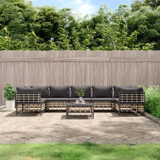 vidaXL 6-tlg. Garten-Lounge-Set mit Kissen Anthrazit Poly Rattan