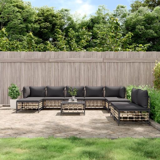 vidaXL 10-tlg. Garten-Lounge-Set mit Kissen Anthrazit Poly Rattan