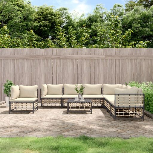 vidaXL 9-tlg. Garten-Lounge-Set mit Kissen Anthrazit Poly Rattan