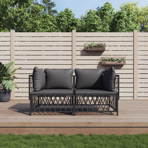 vidaXL 2-tlg. Garten-Lounge-Set mit Kissen Weiß Stahl