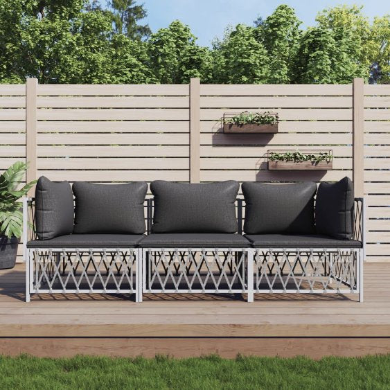 vidaXL 2-tlg. Garten-Lounge-Set mit Kissen Weiß Stahl