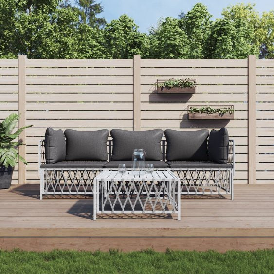 vidaXL 2-tlg. Garten-Lounge-Set mit Kissen Weiß Stahl