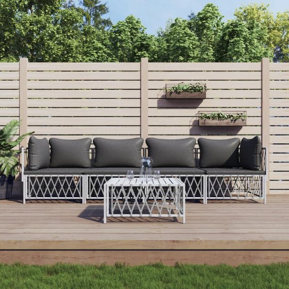 vidaXL 2-tlg. Garten-Lounge-Set mit Kissen Weiß Stahl